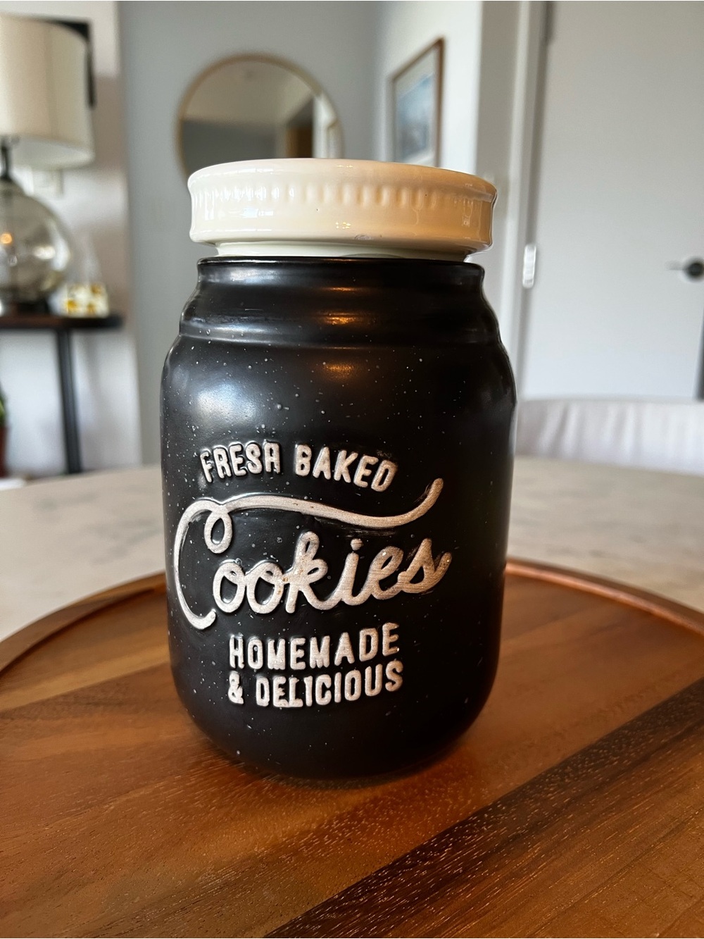 Fresh Baked Cookies Ceramic Storage Jar - Black Body with Cream Lid